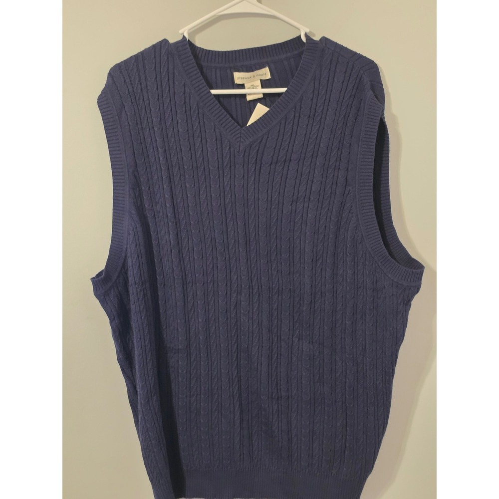 Preswick & Moore Sweater Vest Mens XXL Blue Casual Cable Knit V-Neck MS6205